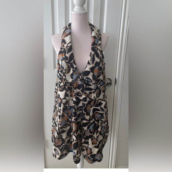 Free People Floral Halter Mini Dress - White, Black & Blue - Picture 6 of 12